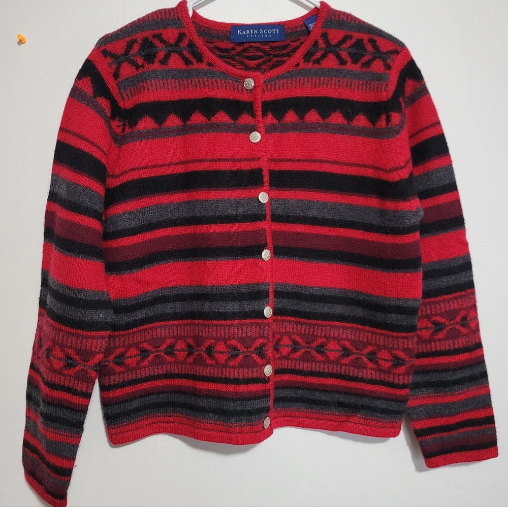Wool Karen Scott Wool Women’s Christmas Cardigan Sweater Sz PM Made in Australia